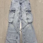 ZARA Light Wash Denim Cargo Jeans Women's Size 28x32 Relaxed Fit Utility Pants Photo 0