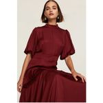 MINKPINK Dress Womens X Large Red Burgundy Satin Ines Gown Puff Sleeve Photo 1