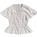 EXPRESS White Jacquard Satin Peplum Short Sleeve Blouse Top XS Photo 0