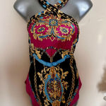 Cache Silk Halter Chain Top Sz L Photo 0