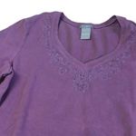 Ann Taylor Women’s S Purple 3/4 Sleeve Top | Embroidered V-Neck Blouse Photo 2
