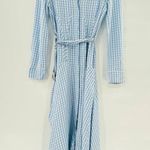 Tibi  Summer-Fresh Midi Shirtdress Long Sleeve Gingham Printed Blue Size 4 Photo 0