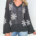 POL Daisy Floral Gray Knit Oversized Hoodie Size S Cottagecore Boho Photo 0