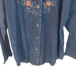 Miss & Mrs One Size Vintage Denim‎ Floral Western Button Up Denim Shirt Blue Photo 6
