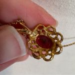 Vintage Gold Tone Faux Ruby Rhinestone Necklace Womens Costume Jewelry Photo 1