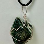 Hand Crafted Sterling Silver Wire Wrapped Moss Agate Stone Pendant Necklace Green Photo 0