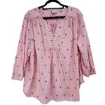 st. john's bay St. John Bay Stripes Embroidered Floral 3/4 Sleeve Blouse Red Pink Size 2X Photo 0