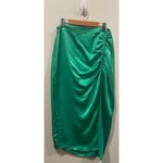 ZARA Satin Effect Ruched Midi Green Skirt Photo 1