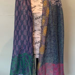 Multicolor Pink Blue Green Patterned Shawl Scarf Lightweight Wrap with Tassels Photo 0