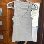 Aerie  Henley No BS Tank Top Tan White Stripe Size Medium Photo 3