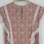 MISA Los Angeles ‎ Nilu Top Small Pink Washed Tile Print Lace Trim Boho Blouse Photo 6