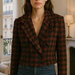 House of Harlow 1960 Tweed Houndstooth Cropped Blazer Rust Black Size M Chic Size M Photo 0