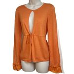 White + Warren Silk Cotton Knit Button Tie Long Sleeve Cardigan Orange Medium Photo 1