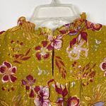 Joie  Mustard Yellow & Red Floral Swiss Dot Cap Sleeve Blouse Top Shirt Size M Photo 4
