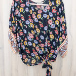 Democracy Womens Floral Top Size S Black Boho Tie Front Romantic Folk Festival Photo 0