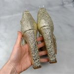 Jimmy Choo April 120 Metallic Foil Leather Platform Sandal Block Heels Gold 39 Photo 6