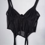 White Fox Boutique Enlighten Me Bustier Black Mesh Boned‎ Corset Top with Garter or Stocking Clips Photo 3