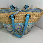 Vera Bradley Straw Tote Capri Melon Beach Bag Blue Straps Retired Design Photo 0