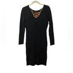 Calvin Klein BLACK LACE UP LONG SLEEVE SWEATER DRESS Photo 1