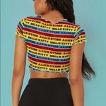 SheIn X Hello Kitty and Friends Colorful Letter Graphic Lettuce Trim Sheer Top Photo 2