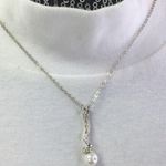 Faux Pearl crystal pendant silver tone 16” chain necklace Photo 1