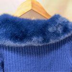 ZARA  Navy Knit Sweater with Faux Fur Trim Photo 4