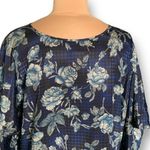 Vintage 90s Kaftan Maxi Dress Navy Blue Dark Floral Rose Houndstooth Satin OS Size undefined Photo 2