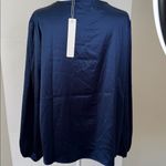 Nordstrom The Modern Abstract Elegant Navy Blue Faux Wrap Blouse XL v-neck Photo 1