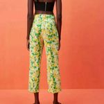 ZARA Green & Yellow Floral Abstract Print High Waist Stretch Cropped Pants XS Photo 6