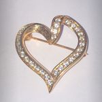 Crystaline Brand Elegant Gold Tone CZ Rhinestone Retro Boho Heart Brooch Photo 1