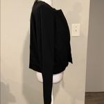 Tahari NWT T Black Collarless Open Front Faux Leather Trim Jacket Blazer M Photo 2
