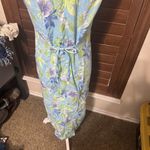 Erika Vintage Maxi Dress Size M Tropical Hawaiian Floral Sleeveless Blue 90s Photo 5