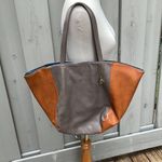 Big Buddha  Two Tone Butterscotch & Gray Large Faux Leather Tote Bag 20” Photo 0
