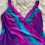 Maxine of Hollywood Vintage One Piece Purple Blue Pink Striped Swimsuit, size M Photo 10