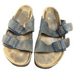 Birkenstock Germany Arizona Blue Suede Leather Slip On Slide Cork Sandal Size 38 Photo 0