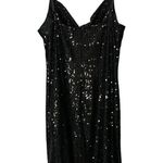 NWT Marina Mini Dress 6 Black Sequin Party Cocktail Sleeveless Drape Neck Chic Photo 1