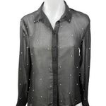 Cooperative Black Sheer Beaded Embellished Long Sleeve Button Down Shirt Top XS Photo 0