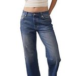 Free People  Blue Maggie Whiskered Faded Cotton Cropped Raw Hem Jeans Size 26 Photo 0