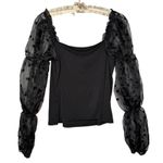 Eloquii  3X 22/24 Sheer Puff Sleeve Blouse Black‎ Flocked Organza Square Neck Top Photo 3