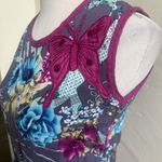 Y2K Peplum Top Butterfly Floral Embroidered Lace Size Large Purple Pink Cotton Photo 8