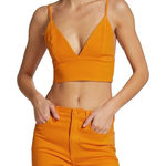 Alice + Olivia  Tangerine Carli V-Neck Denim Crop Top size 2 (US XS ) Photo 0
