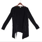 Ariat Trenton Black Knit & Faux Leather Fringe Waterfall Open Front Cardigan Photo 3
