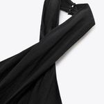 ZARA dress midi black halter neck linen fringed fringes boho Photo 12