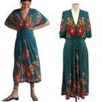 Anthropologie Bl-nk London The Tatiana Kaftan Dress Floral Print Green One Size Photo 1