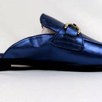 ZARA Electric Blue Silver Metal Embellished Leather Mule Loafers Slides Shoes Photo 4