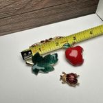Green Leaf, Red Apple, Ladybug Bug, Flower Bar Enamel Brooch Pin Lot Of 4 Gold Photo 5