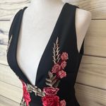 Lulus Black & Red Floral Rose Embroidered Low Cut Fit & Flare Dress Photo 7