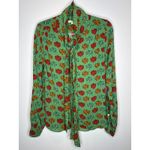 Ann Mashburn 2010s  Green Floral Printed Bow Blouse size  Small Photo 12