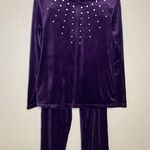 Rebecca Malone Women’s Small 2 Piece Track Running Suit Purple Velvet Full Zip Photo 2