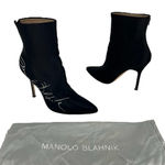 Manolo Blahnik + Vetements Printed Satin Ankle Boots In Black Photo 4